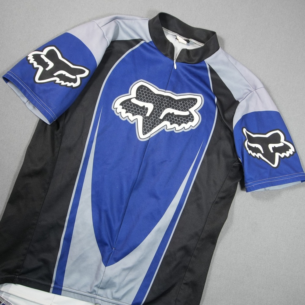 Fox Racing Short Sleeve Men Jersey L MTB Performance Mountain Bike Blue Black